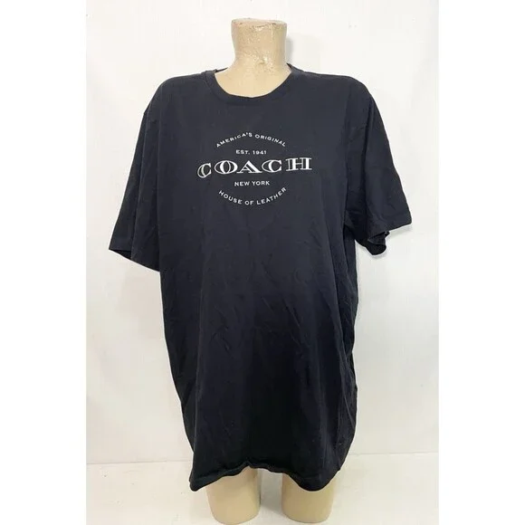 Coach Tee T Shirt XL X Large 51” Scoop Neck Short Sleeve Black White Embroidery - Picture 1 of 5